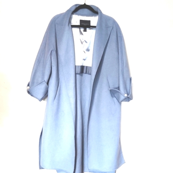 Anna & Chris Wool Blend Trench Pea Coat Chambray Blue Size Small - Picture 2 of 11